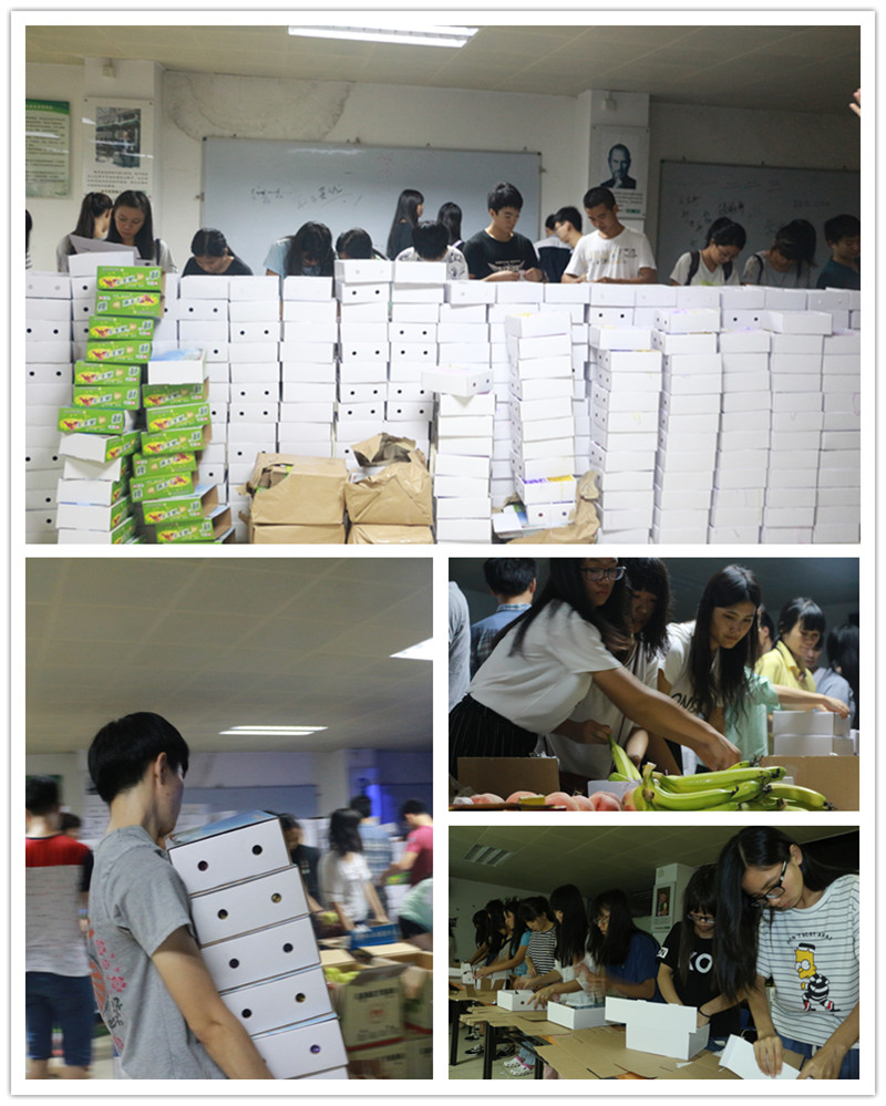 为及时将祝福送到老师手中，志愿者们争分夺秒打包装